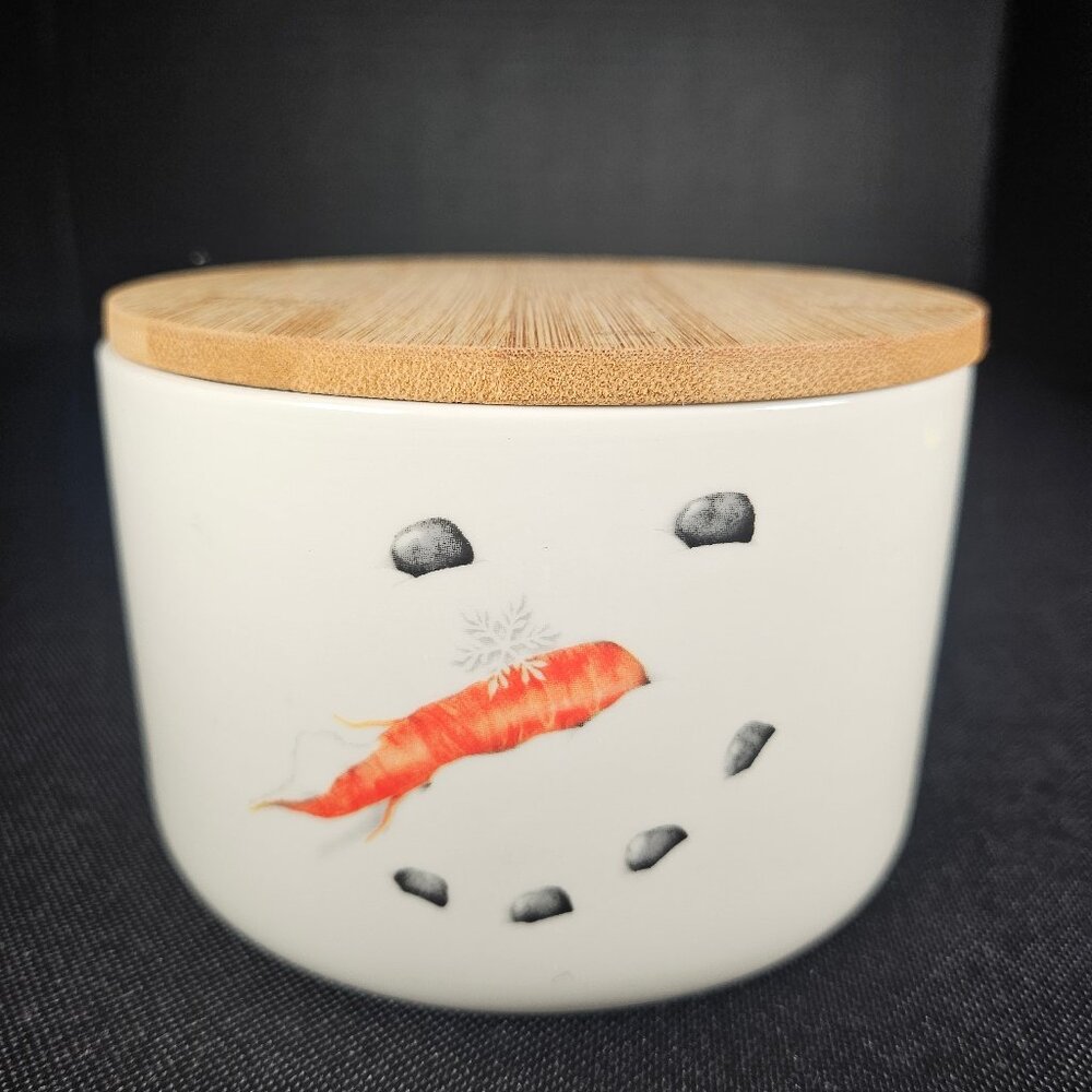 Creative Co-op Snowman Canister With Bamboo Lid 3.5 Inches Round